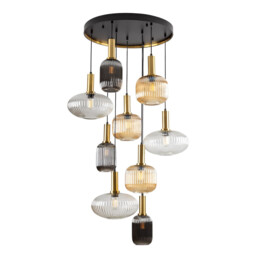 Norma 9 Light Cluster Pendant Ceiling Light Black, Brass, 3 Crystal Tones, E27 - thumbnail 1