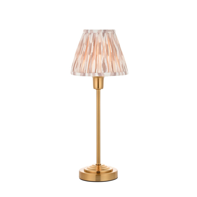 Rise Vintage Brass Finish Table Lamp with Neutral Print Fabric Ikat Shade 16cm E14 - image 1