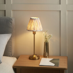 Rise Vintage Brass Finish Table Lamp with Neutral Print Fabric Ikat Shade 16cm E14 - thumbnail 3