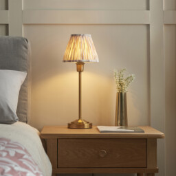 Rise Vintage Brass Finish Table Lamp with Neutral Print Fabric Ikat Shade 16cm E14 - thumbnail 2