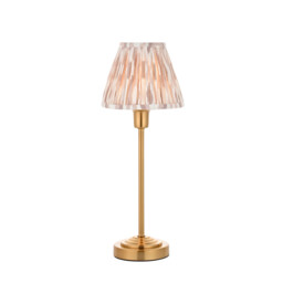 Rise Vintage Brass Finish Table Lamp with Neutral Print Fabric Ikat Shade 16cm E14