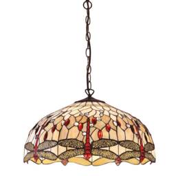 Dragonfly Tiffany 3 Light Large Ceiling Pendant Bronze, Beige