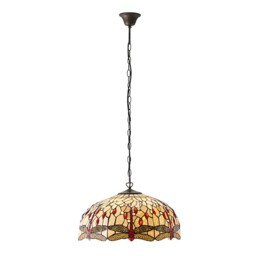 Dragonfly Tiffany 3 Light Large Ceiling Pendant Bronze, Beige - thumbnail 2