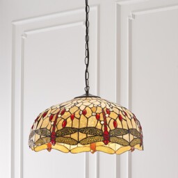 Dragonfly Tiffany 3 Light Large Ceiling Pendant Bronze, Beige - thumbnail 5