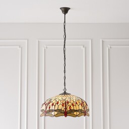 Dragonfly Tiffany 3 Light Large Ceiling Pendant Bronze, Beige - thumbnail 3