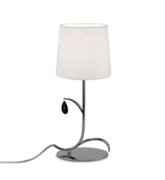 Andrea Table Lamp 45cm, Polished Chrome, White Shades, Black Crystal Droplets
