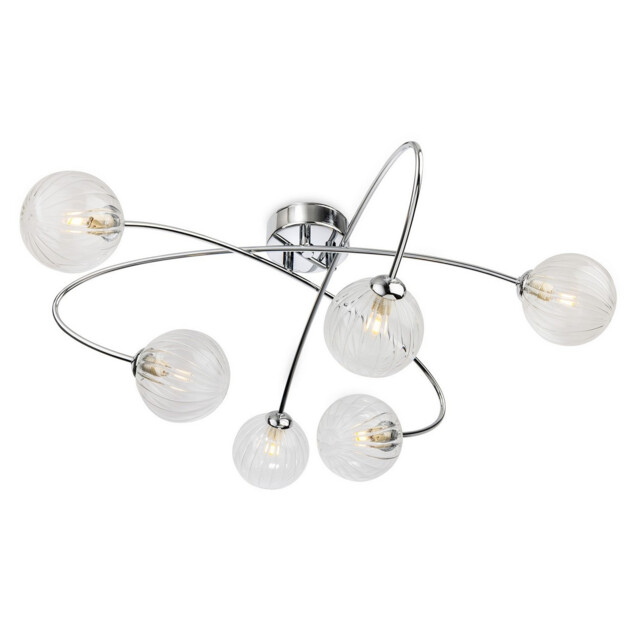 Atom 6 Light Flush Ceiling Fitting Chrome with Clear Decorative Glass 6xG9