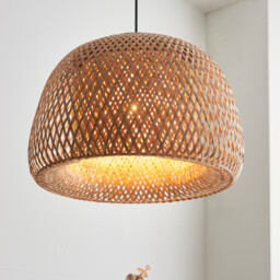Bali Dome Pendant Ceiling Lamp, Natural Bamboo, White, Matt Black - thumbnail 2