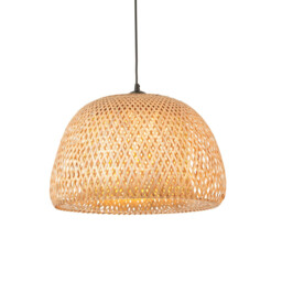 Bali Dome Pendant Ceiling Lamp, Natural Bamboo, White, Matt Black - thumbnail 1