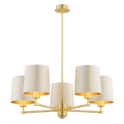 Princeton Multi Arm Pendant Ceiling 5 Light Beige (Gold Inside), Brushed Brass