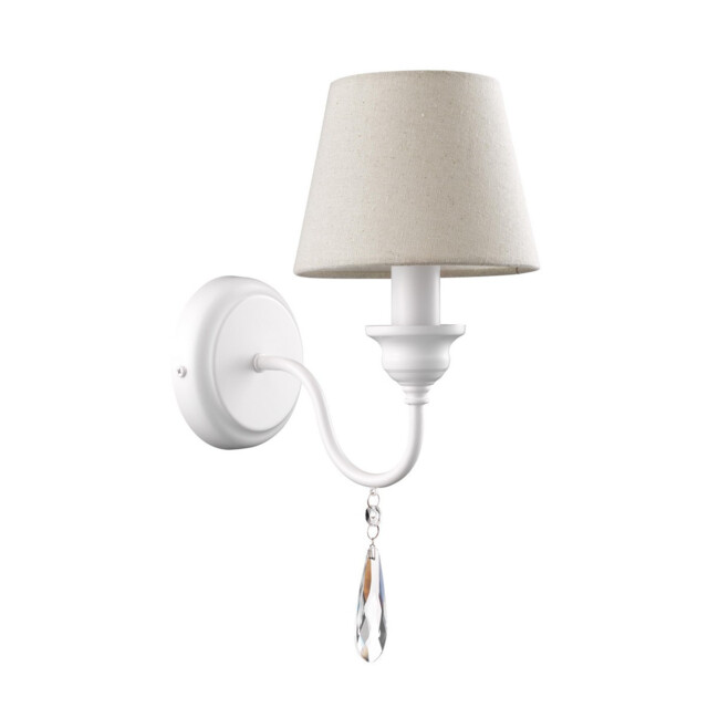 Elegant Candle Wall Lamp Metal Matt White Cream Lampshade, Crystals LED E14 - image 1