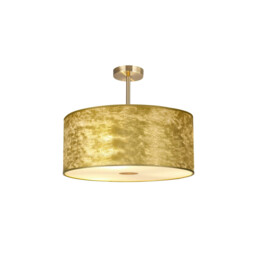 Baymont Antique Brass 5 Light E27 Semi Flush Fixture With 60cm x 22cm Gold Leaf Shade