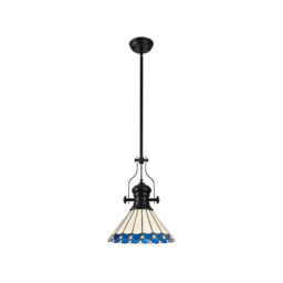 Schroon, Ceiling Pendant E27 With 30cm Tiffany Shade, Matt Black, Blue, Cream, Crystal - thumbnail 5