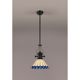 Schroon, Ceiling Pendant E27 With 30cm Tiffany Shade, Matt Black, Blue, Cream, Crystal - thumbnail 3