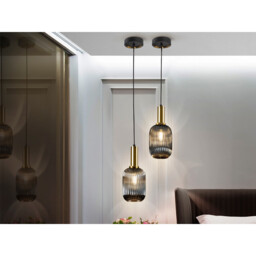 Norma Globe Pendant Ceiling Light Black, Brass Glass, E27 - thumbnail 3