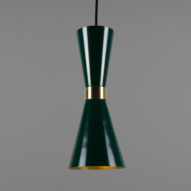 Cairo Coloured Pendant Light, Polished Brass, Racing Green - image 1