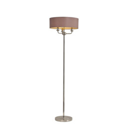 Banyan 3 Light Switched Floor Lamp With 45cm x 15cm Dual Faux Silk Shade, Taupe/Halo Gold Polished Nickel