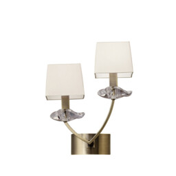 Akira Wall Lamp Switched 2 Light E14, Antique Brass With Cream Shades - thumbnail 1