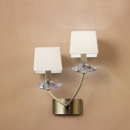 Akira Wall Lamp Switched 2 Light E14, Antique Brass With Cream Shades - thumbnail 2