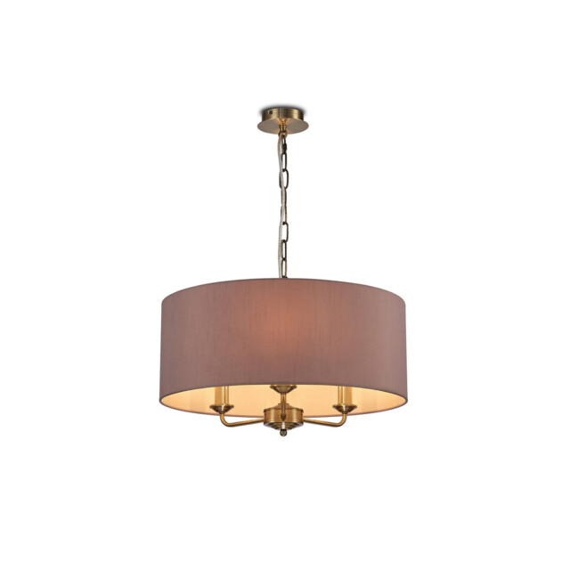 Banyan 3 Light Multi Arm Pendant, E14 Antique Brass With 50cm x 20cm Dual Faux Silk Shade, Taupe/Halo Gold - image 1