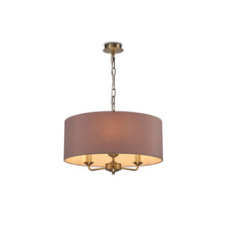 Banyan 3 Light Multi Arm Pendant, E14 Antique Brass With 50cm x 20cm Dual Faux Silk Shade, Taupe/Halo Gold - thumbnail 1
