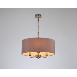 Banyan 3 Light Multi Arm Pendant, E14 Antique Brass With 50cm x 20cm Dual Faux Silk Shade, Taupe/Halo Gold - thumbnail 2