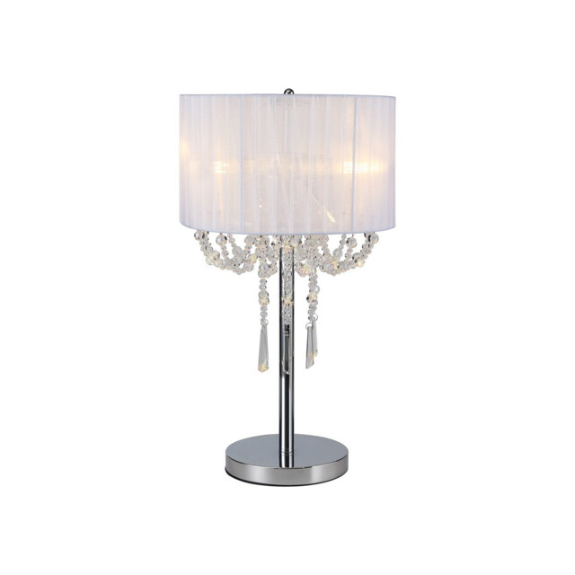 Freida Table Lamp With White Shade 3 Light E14 Polished Chrome/Crystal - image 1