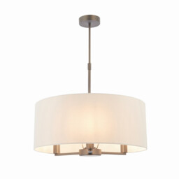Daley Multi Arm Cylindrical Pendant Light Antique Bronze Plate, Marble Fabric