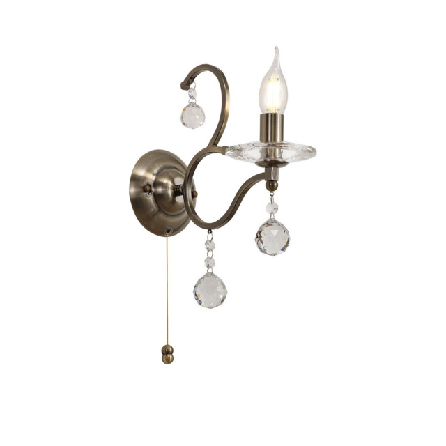 Zinta Wall Lamp Switched 1 Light E14 Antique Brass/Crystal - image 1