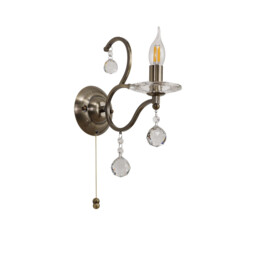 Zinta Wall Lamp Switched 1 Light E14 Antique Brass/Crystal - thumbnail 3