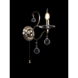 Zinta Wall Lamp Switched 1 Light E14 Antique Brass/Crystal - thumbnail 2