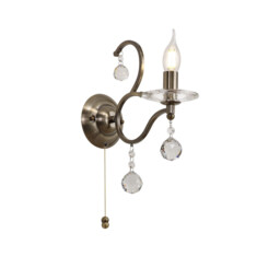 Zinta Wall Lamp Switched 1 Light E14 Antique Brass/Crystal