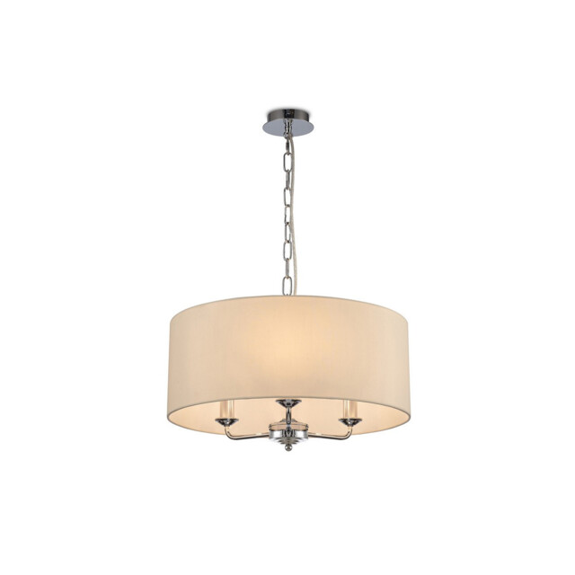 Banyan 3 Light Multi Arm Pendant, E14 Polished Chrome With 50cm x 20cm Faux Silk Shade, Ivory Pearl/White Laminate - image 1