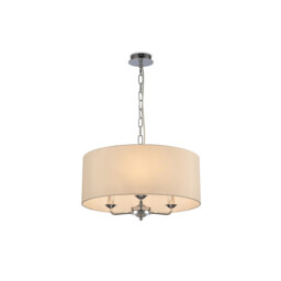 Banyan 3 Light Multi Arm Pendant, E14 Polished Chrome With 50cm x 20cm Faux Silk Shade, Ivory Pearl/White Laminate