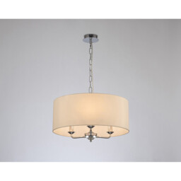 Banyan 3 Light Multi Arm Pendant, E14 Polished Chrome With 50cm x 20cm Faux Silk Shade, Ivory Pearl/White Laminate - thumbnail 2