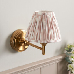 Step Fold Brushed Aged Brass Plate Wall Light with Neutral Print Fabric Ikat Shade 16cm B22 - thumbnail 3