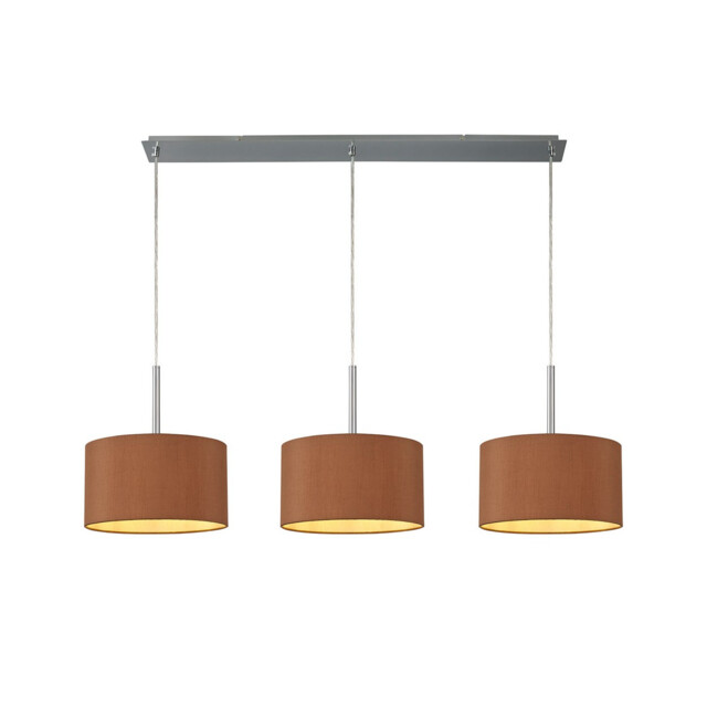Baymont Polished Chrome 3 Light E27 Linear Pendant With 30cm x 17cm Dual Faux Silk Shade, Raw Cocoa/Grecian Bronze - image 1