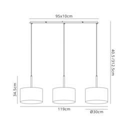 Baymont Polished Chrome 3 Light E27 Linear Pendant With 30cm x 17cm Dual Faux Silk Shade, Raw Cocoa/Grecian Bronze - thumbnail 3