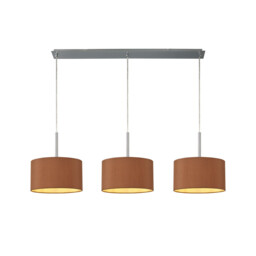 Baymont Polished Chrome 3 Light E27 Linear Pendant With 30cm x 17cm Dual Faux Silk Shade, Raw Cocoa/Grecian Bronze - thumbnail 1