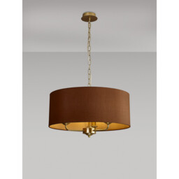 Banyan 3 Light Multi Arm Pendant With 50cm x 20cm Dual Faux Silk Fabric Shade Champagne Gold/Raw Cocoa - thumbnail 2