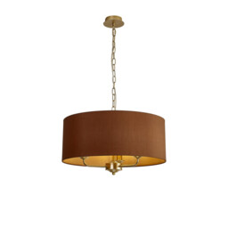 Banyan 3 Light Multi Arm Pendant With 50cm x 20cm Dual Faux Silk Fabric Shade Champagne Gold/Raw Cocoa