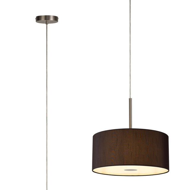 Baymont Satin Nickel 5 Light E27 Single Pendant With 40cm x 18cm Faux Silk Shade, Black/White Laminate - image 1