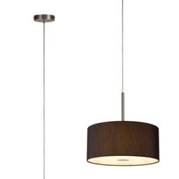 Baymont Satin Nickel 5 Light E27 Single Pendant With 40cm x 18cm Faux Silk Shade, Black/White Laminate