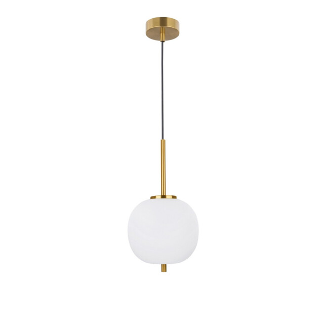 Lato 18.5cm Globe Pendant Ceiling Light Opal Glass Antique Brass Metal Black Fabric Wire LED E14 - image 1
