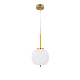 Lato 18.5cm Globe Pendant Ceiling Light Opal Glass Antique Brass Metal Black Fabric Wire LED E14 - thumbnail 1