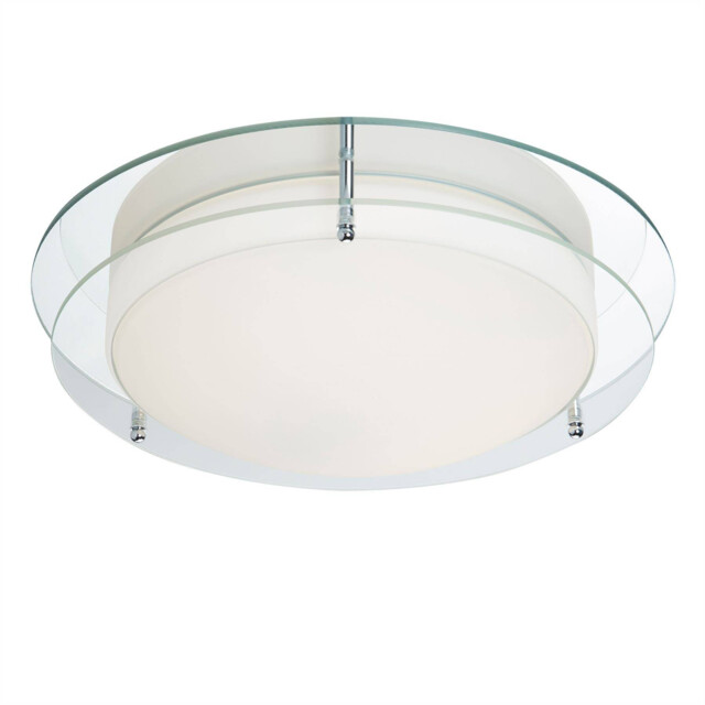 LED Bathroom Flush Ceiling Light Chrome, Clear and Glass IP44 - image 1