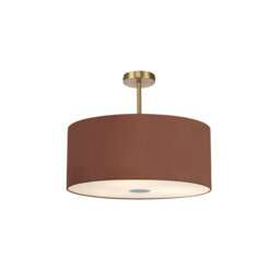 Baymont Antique Brass 5 Light E27 Semi Flush Fixture With 60cm x 22cm Dual Faux Silk Shade, Cocoa/Grecian Bronze