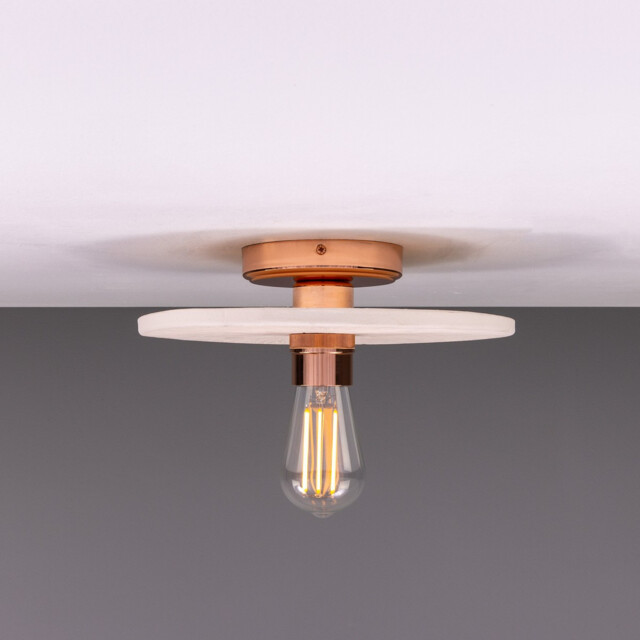 Bog Oak Ceiling Light, Matte White Striped, Polished Copper - image 1