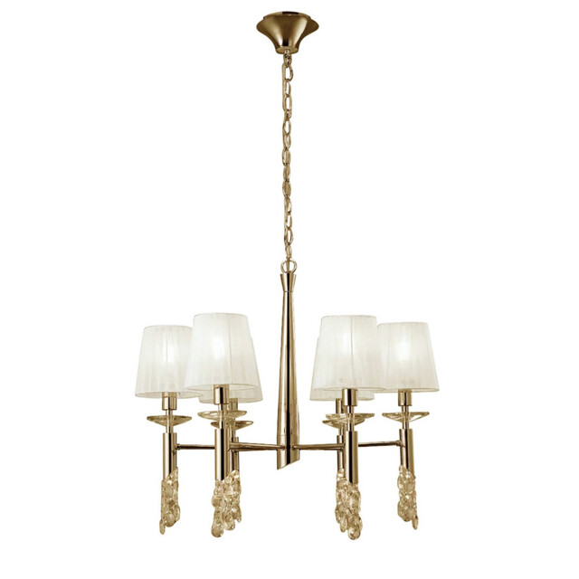 Tiffany Pendant 6+6 Light E14+G9, French Gold With White Shades & Clear Crystal - image 1