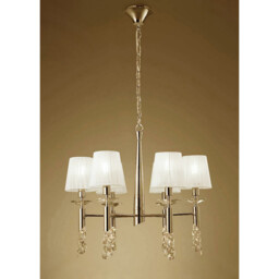 Tiffany Pendant 6+6 Light E14+G9, French Gold With White Shades & Clear Crystal - thumbnail 2